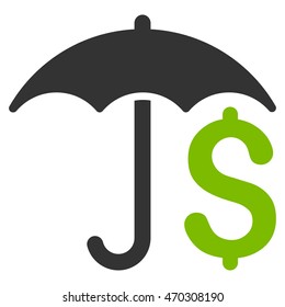 Financial Umbrella icon. Vector style is bicolor flat iconic symbol with rounded angles, eco green and gray colors, white background.