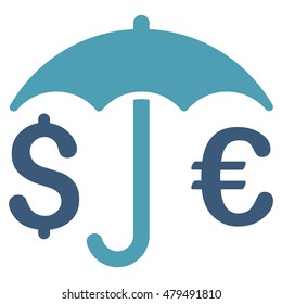 Financial Umbrella icon. Vector style is bicolor flat iconic symbol, cyan and blue colors, white background.