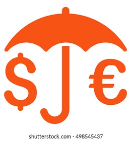 Financial Umbrella icon. Vector style is flat iconic symbol, orange color, white background.
