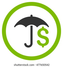 Financial Umbrella rounded icon. Vector illustration style is flat iconic bicolor symbol, eco green and gray colors, white background.
