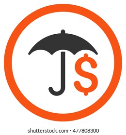 Financial Umbrella rounded icon. Vector illustration style is flat iconic bicolor symbol, orange and gray colors, white background.