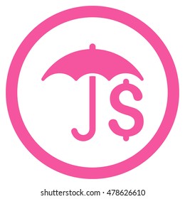 Financial Umbrella rounded icon. Vector illustration style is flat iconic symbol, pink color, white background.