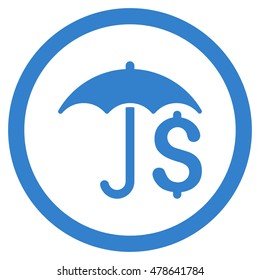 Financial Umbrella rounded icon. Vector illustration style is flat iconic symbol, cobalt color, white background.