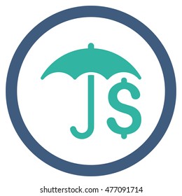 Financial Umbrella vector bicolor rounded icon. Image style is a flat icon symbol inside a circle, cobalt and cyan colors, white background.