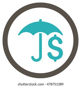 Financial Umbrella vector bicolor rounded icon. Image style is a flat icon symbol inside a circle, grey and cyan colors, white background.