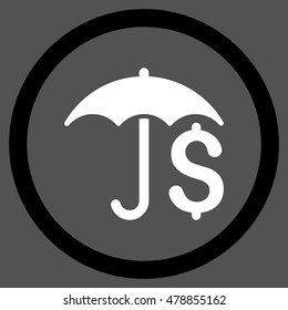 Financial Umbrella vector bicolor rounded icon. Image style is a flat icon symbol inside a circle, black and white colors, gray background.