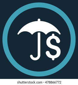 Financial Umbrella vector bicolor rounded icon. Image style is a flat icon symbol inside a circle, blue and white colors, dark blue background.