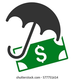 Financial Umbrella vector icon. Illustration style is a flat iconic bicolor green and gray symbol on white background.