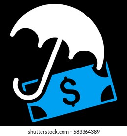 Financial Umbrella vector icon. Illustration style is a flat iconic bicolor blue and white symbol on black background.