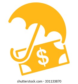 Financial Umbrella vector icon. Style is flat yellow symbol, rounded angles, white background.