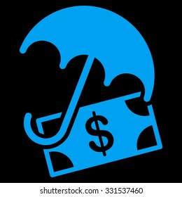 Financial Umbrella vector icon. Style is flat blue symbol, rounded angles, black background.