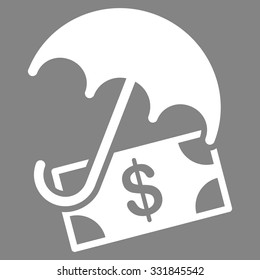 Financial Umbrella vector icon. Style is flat white symbol, rounded angles, gray background.