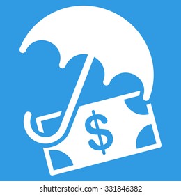Financial Umbrella vector icon. Style is flat white symbol, rounded angles, blue background.