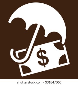 Financial Umbrella vector icon. Style is flat white symbol, rounded angles, brown background.