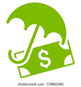 Financial Umbrella vector pictogram. Illustration style is a flat iconic eco green symbol on white background.