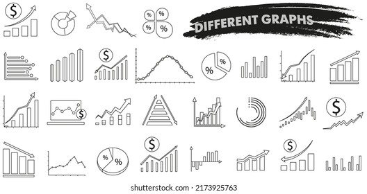 Financial ups and downs charts, simple vector line icon set.