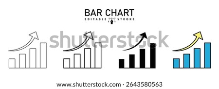 Financial upward growth arrow chart icon, business success growth and profit icon, bar chart with arrow, Various Styles vector illustration, filled, outline, line and stroke style used for web,