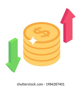 Financial variation, fluctuation icon in isometric 