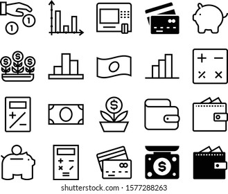 financial vector icon set such as: life, outline, display, comparison, white, capital, face, computer, customer, saving, gold, green, giving, withdraw, moneybox, give, investor, information, economic