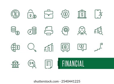 Financial vector line icon set. Includes thin line commerce, profit, financial, income, investment, wallet and more. Minimalist isolated icon designs. Vector icons editable stroke.