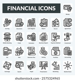 financial vector line set icons