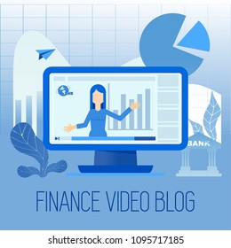 Financial video blog. Promotion of banking services in the financial and investment market. Consultations with the accountant on deposits, loans, benefits. Flat vector cartoon illustration.
