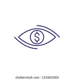 Financial vision line icon. Dollar sign in eye. Finance management concept. Can be used for topics like business, investment, analytics, planning