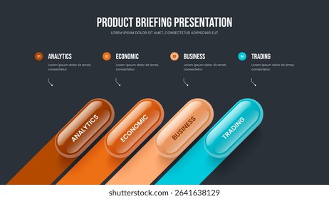 Financial Visualization 4 Element Diagram Slideshow Design. Sales Introduction Four Option Infographic Slide Layout. Project Report Frame Template Vector Illustration.
