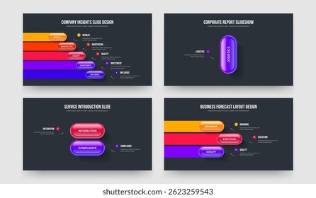 Conjunto de Layouts de Slides do Diagrama de Etapas do Financial Visualization 5 1 2 3. Sales Launch Five One Two Three Element Infographic Frame Design Vetor Illustration Collection.