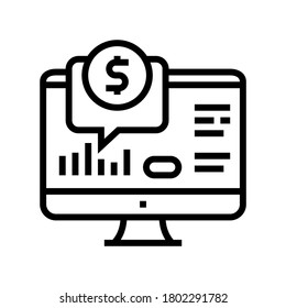 vector de icono de la línea de la pantalla del equipo del sitio web financiero. signo de pantalla de computadora del sitio web financiero. símbolo de contorno aislado ilustración negra