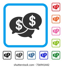 Financial Webinar icon. Flat grey iconic symbol inside a light blue rounded rectangular frame. Black, gray, green, blue, red, orange color additional versions of Financial Webinar vector.