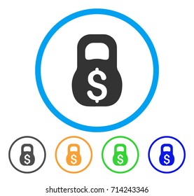 Financial Weight icon. Vector illustration style is a flat iconic financial weight grey rounded symbol inside light blue circle with black, green, blue, yellow color versions.