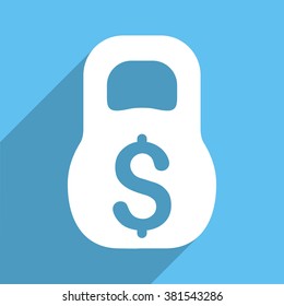 Financial Weight long shadow vector icon. Style is a white flat symbol on a light-blue square background.