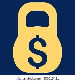 Financial Weight vector icon. Style is flat symbol, yellow color, rounded angles, blue background.