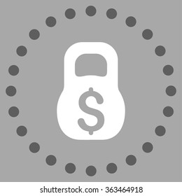 Financial Weight vector icon. Style is bicolor flat circled symbol, dark gray and white colors, rounded angles, silver background.