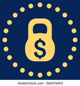 Financial Weight vector icon. Style is flat circled symbol, yellow color, rounded angles, blue background.