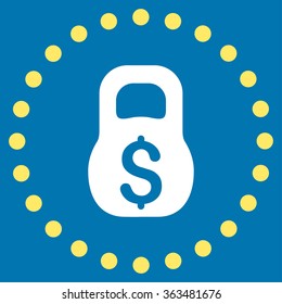 Financial Weight vector icon. Style is bicolor flat circled symbol, yellow and white colors, rounded angles, blue background.