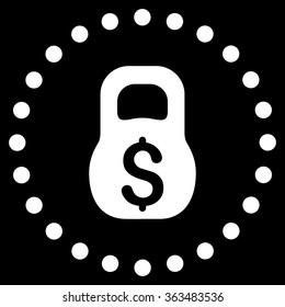 Financial Weight vector icon. Style is flat circled symbol, white color, rounded angles, black background.