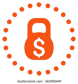 Financial Weight vector icon. Style is flat circled symbol, orange color, rounded angles, white background.