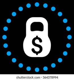 Financial Weight vector icon. Style is bicolor flat circled symbol, blue and white colors, rounded angles, black background.
