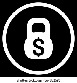 Financial Weight vector icon. Style is flat circled symbol, white color, rounded angles, black background.