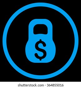 Financial Weight vector icon. Style is flat circled symbol, blue color, rounded angles, black background.