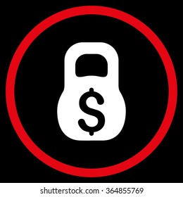 Financial Weight vector icon. Style is bicolor flat circled symbol, red and white colors, rounded angles, black background.