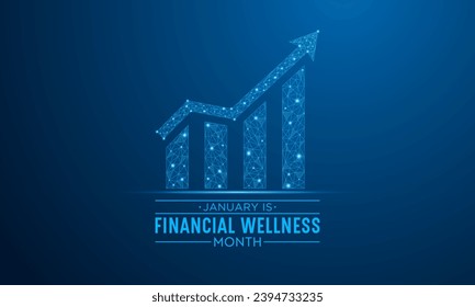 Financial wellness month is observed every year in january. January is financial wellness month. Low poly style design. Vector template for banner, greeting card, poster with Dark blue background.