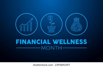 Financial wellness month is observed every year in january. January is financial wellness month. Low poly style design. Vector template for banner, greeting card, poster with Dark blue background.