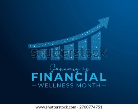 Financial wellness month is observed every year in january. Abstract low poly art style. Banner poster, flyer and background design template. Vector illustration of background. Dollars and hand icon.