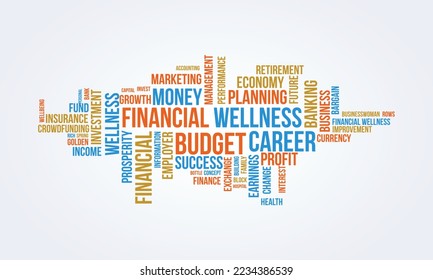 Fondo en la nube de palabras de Financial Wellness. Conciencia de estilo de vida Concepto de diseño de ilustración vectorial.