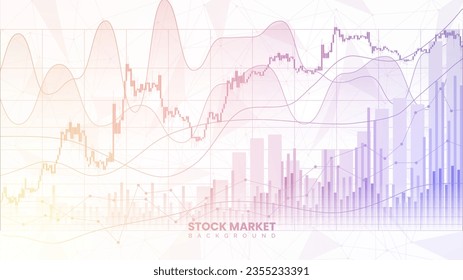 Financial yield curves, candlestick chart, bond data, and upward-sloping graph on a white background. Improved business information and finance growth data. Successful stock market wallpaper