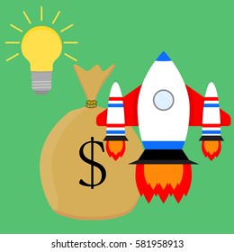 Financially successful launch start up idea. Business start, vector illustration