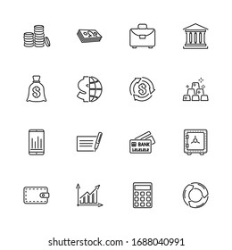 Financical, Money, Coin outline icons set - Black symbol on white background. Financical, Money, Coin Simple Illustration Symbol - lined simplicity Sign. Flat Vector thin line Icon - editable stroke